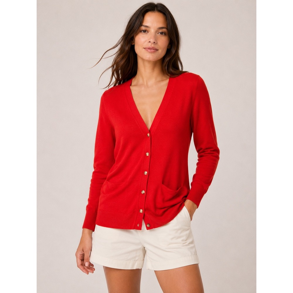 Banana‎ Republic Womens Cardigan S Red Merino Wool V-Neck Button Front Sweater